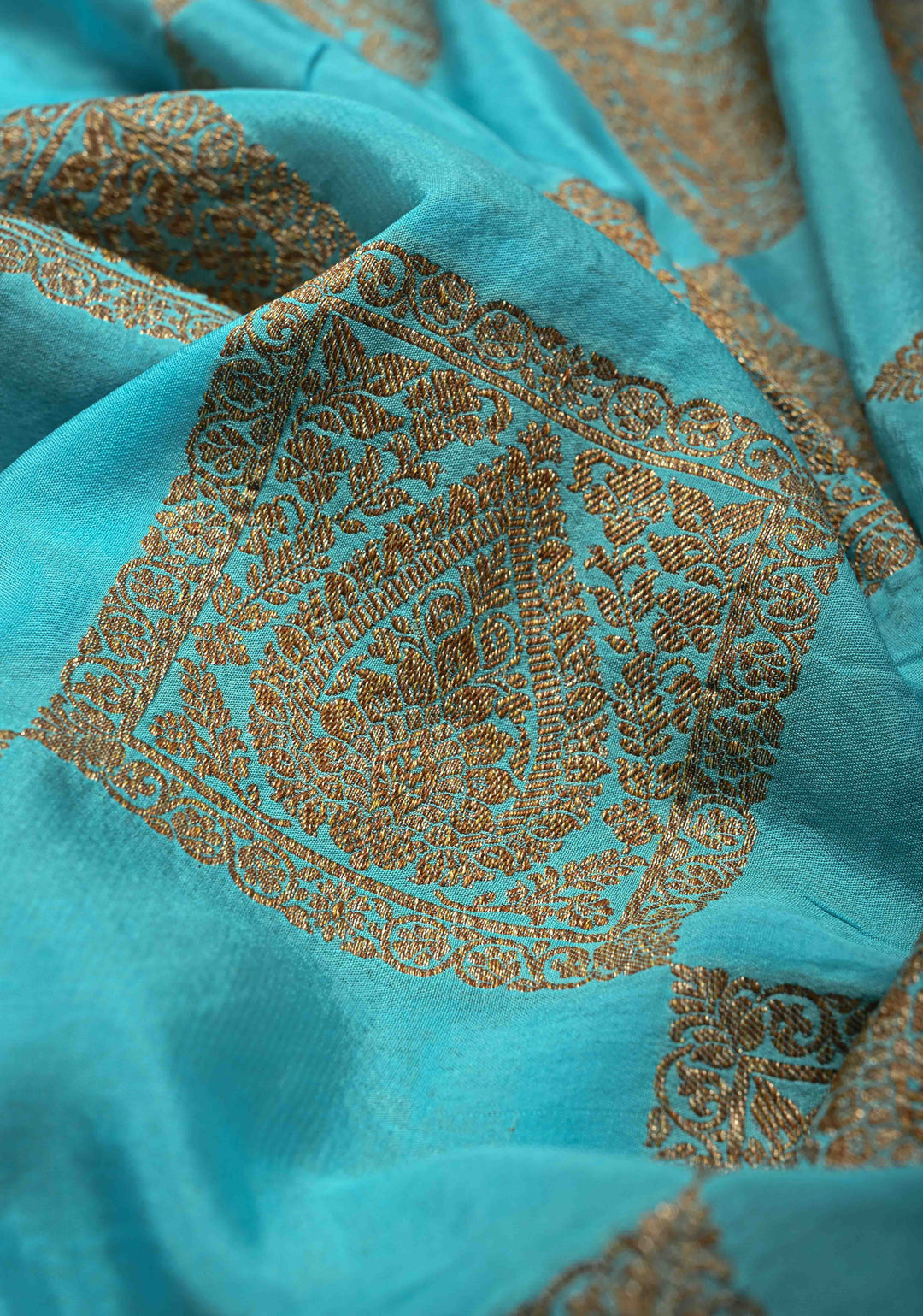 Ananda Blue Banarasi Georgette Silk Saree with Gharchola Pattern and Zari Border | SILK MARK CERTIFIED