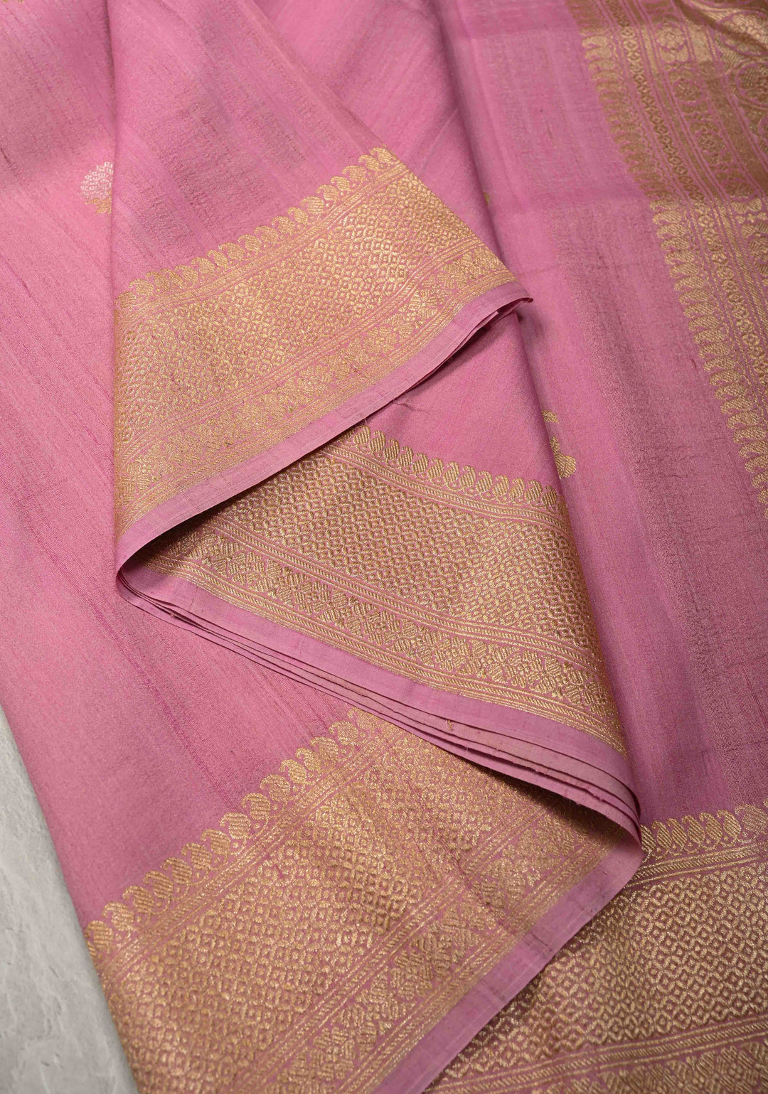 Rose Pink Banarasi Tussar Georgette Saree with Meenakari Floral Buttas and Zari Border | SILK MARK CERTIFIED