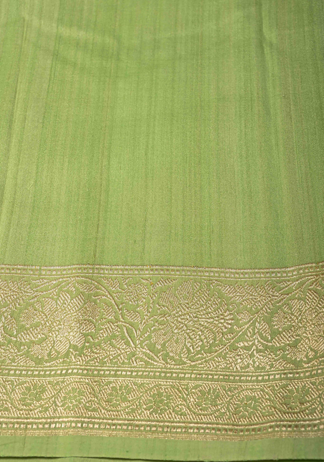 Pista Green Banarasi Tussar Georgette Saree with Meenakari Floral Buttas and Zari Border | SILK MARK CERTIFIED