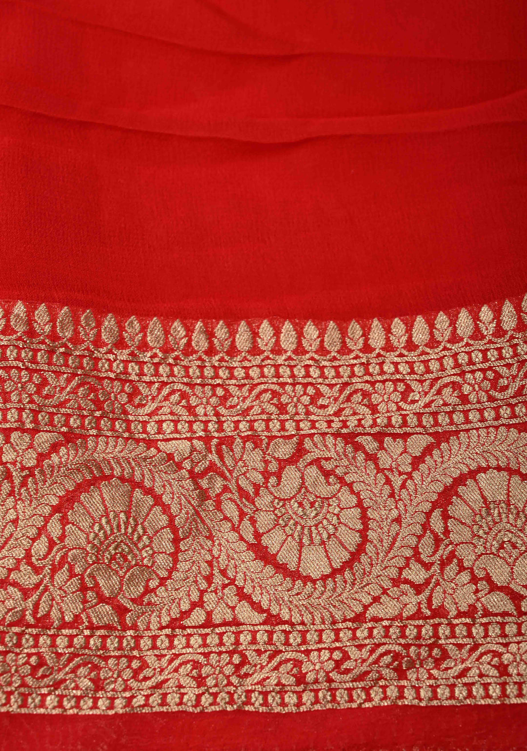 Red Banarasi Georgette Silk Saree with Floral Buttis and Zari Border | SILK MARK CERTIFIED