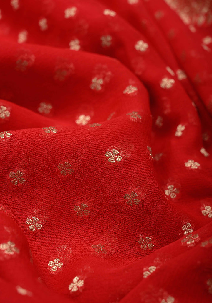 Red Banarasi Georgette Silk Saree with Floral Buttis and Zari Border | SILK MARK CERTIFIED