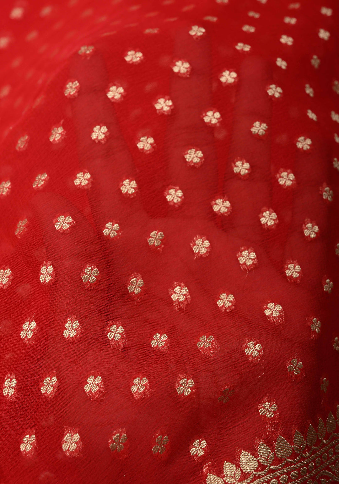 Red Banarasi Georgette Silk Saree with Floral Buttis and Zari Border | SILK MARK CERTIFIED