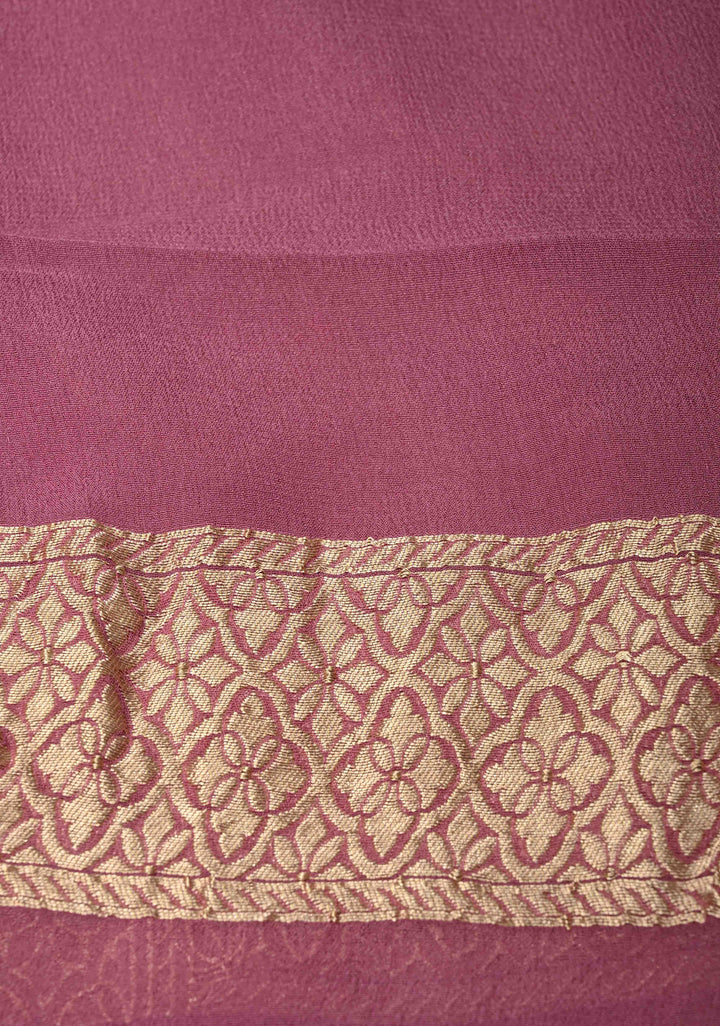 Onion Pink Banarasi Georgette Silk Saree with Geometric Design and Zari Border | SILK MARK CERTIFIED