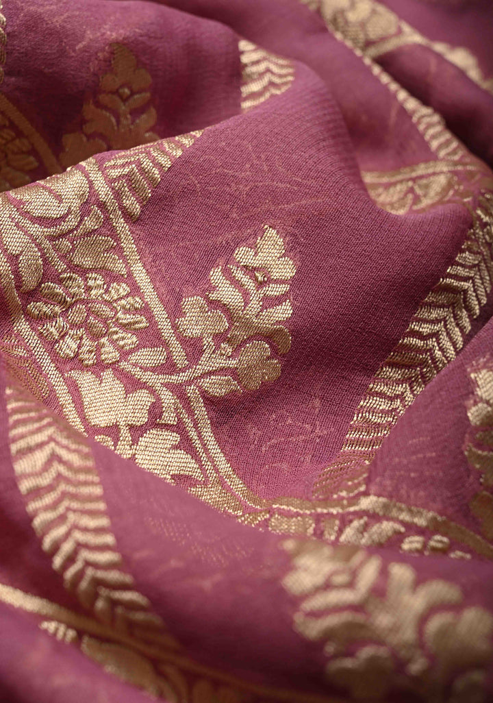Onion Pink Banarasi Georgette Silk Saree with Geometric Design and Zari Border | SILK MARK CERTIFIED
