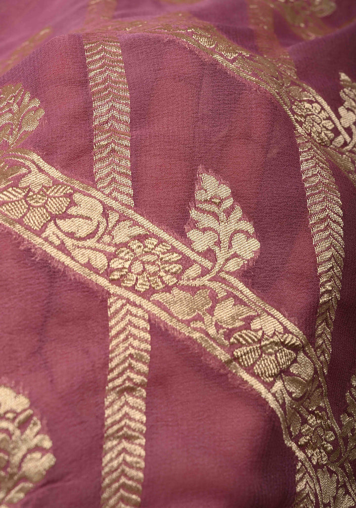 Onion Pink Banarasi Georgette Silk Saree with Geometric Design and Zari Border | SILK MARK CERTIFIED