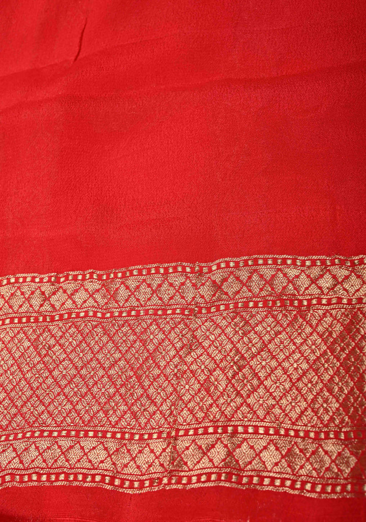 Red Banarasi Horizontal Stripes Georgette Silk Saree with Floral Butta and Zari Border | SILK MARK CERTIFIED