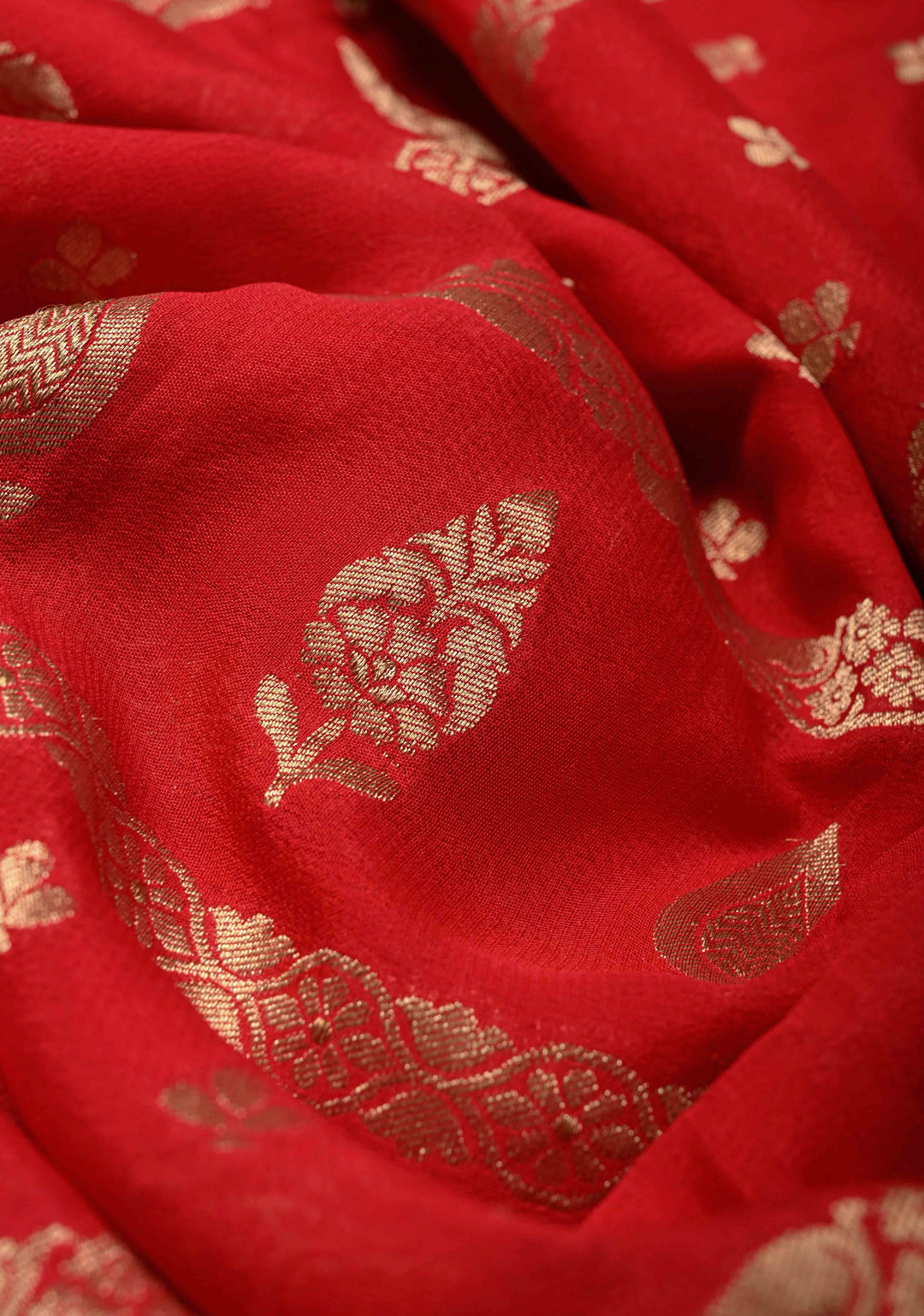 Red Banarasi Horizontal Stripes Georgette Silk Saree with Floral Butta and Zari Border | SILK MARK CERTIFIED