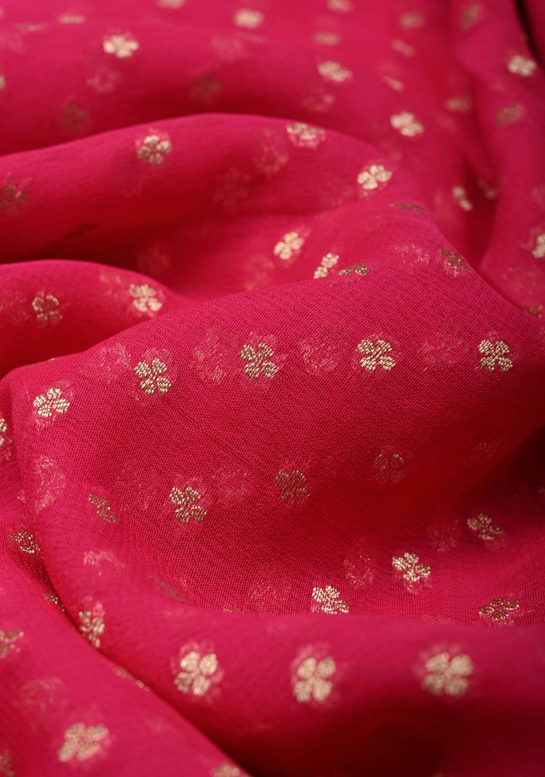 Rani Pink Banarasi Georgette Silk Saree with Floral Buttis and Zari Border | SILK MARK CERTIFIED