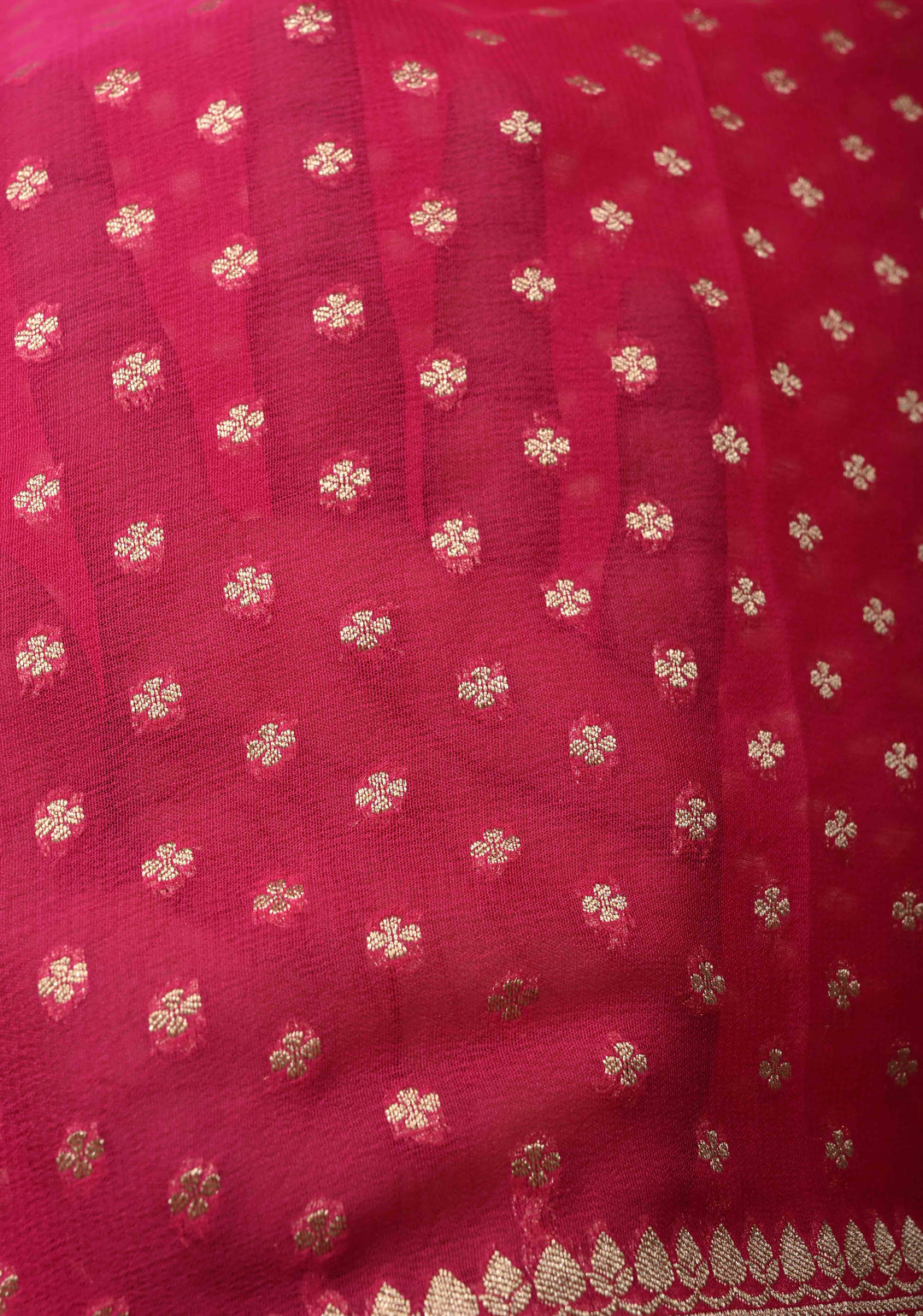 Rani Pink Banarasi Georgette Silk Saree with Floral Buttis and Zari Border | SILK MARK CERTIFIED