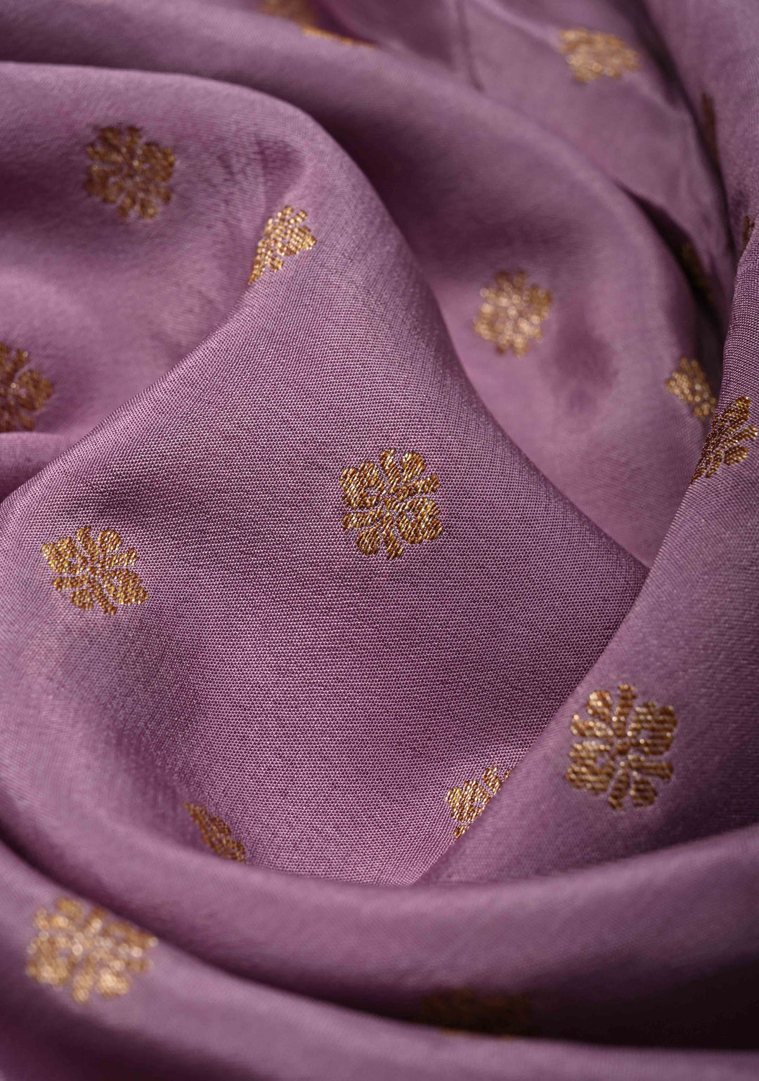 Dusty Lavender Pure Mysore Crepe Silk Saree with Chunri Buttis and Zari Border  | SILK MARK CERTIFIED