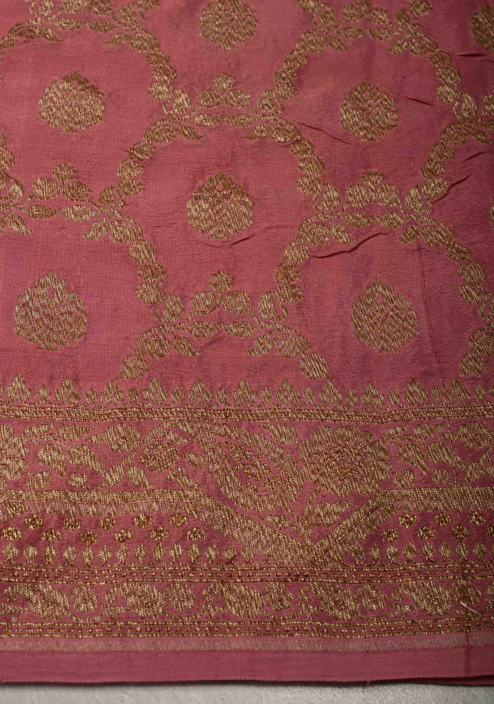 Dusty Pink Pure Mysore Crepe Silk Saree with Chunri Buttis Zari Border | SILK MARK CERTIFIED