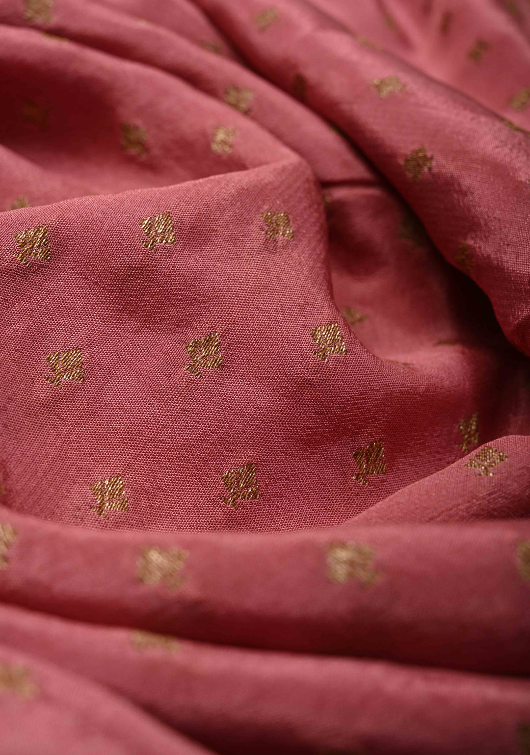 Dusty Pink Pure Mysore Crepe Silk Saree with Chunri Buttis Zari Border | SILK MARK CERTIFIED