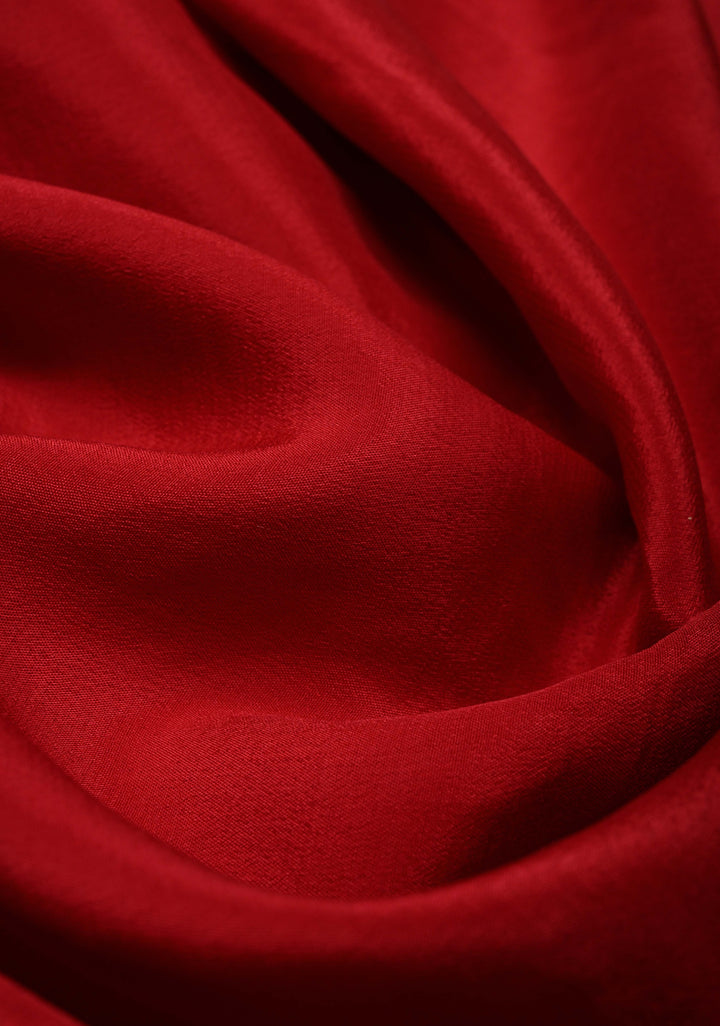 Blood Red Pure Mysore Crepe Silk Saree with Koniya Motifs and Zari Border | SILK MARK CERTIFIED