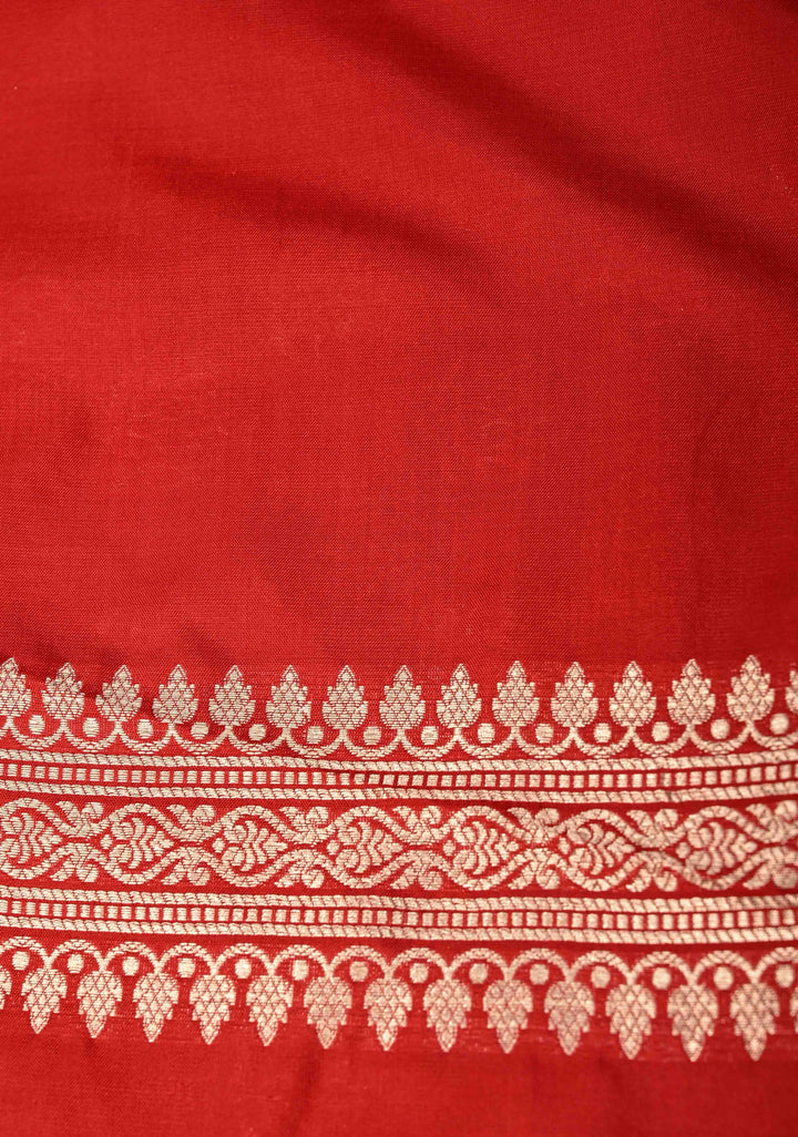 Red Pure Banarasi Katan Silk Saree with Floral Buttas Brocade and Zari Border | SILK MARK CERTIFIED