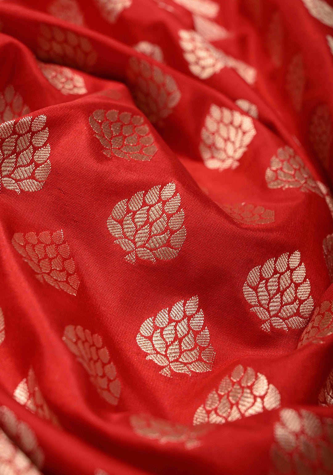 Red Pure Banarasi Katan Silk Saree with Floral Buttas Brocade and Zari Border | SILK MARK CERTIFIED