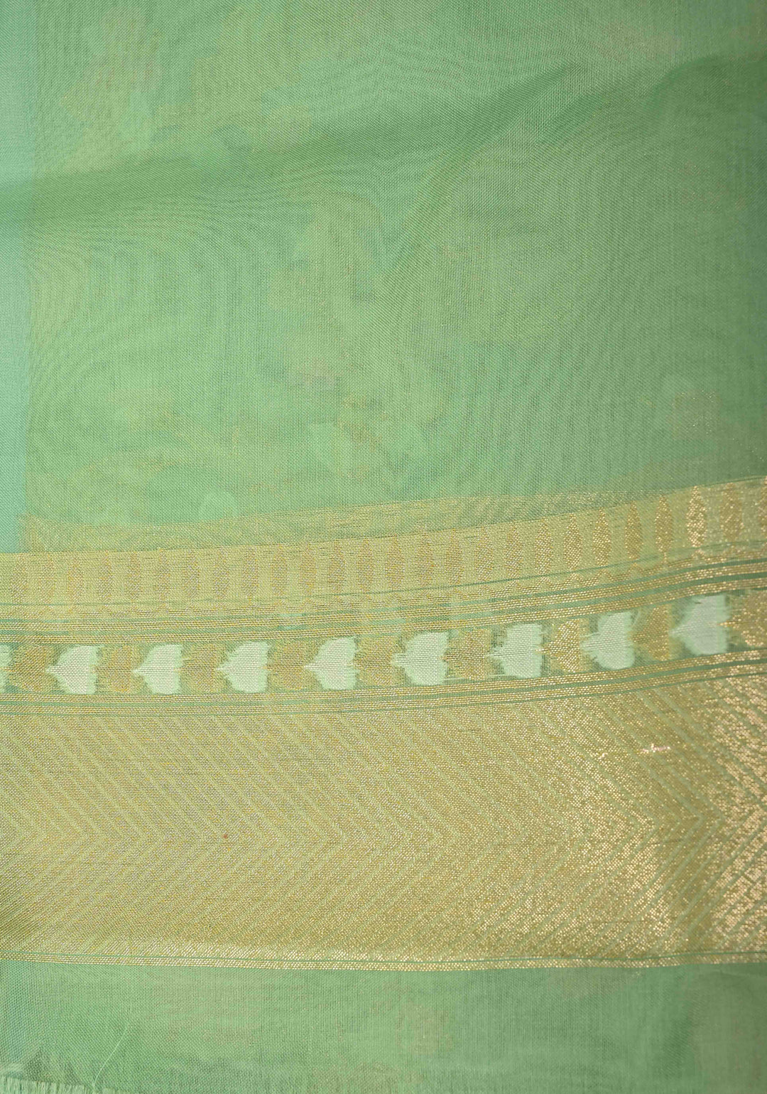 Tea Green Cotton Jamdani Style Cutwork Saree with Meenakari Brocade Jaal and Zari Border