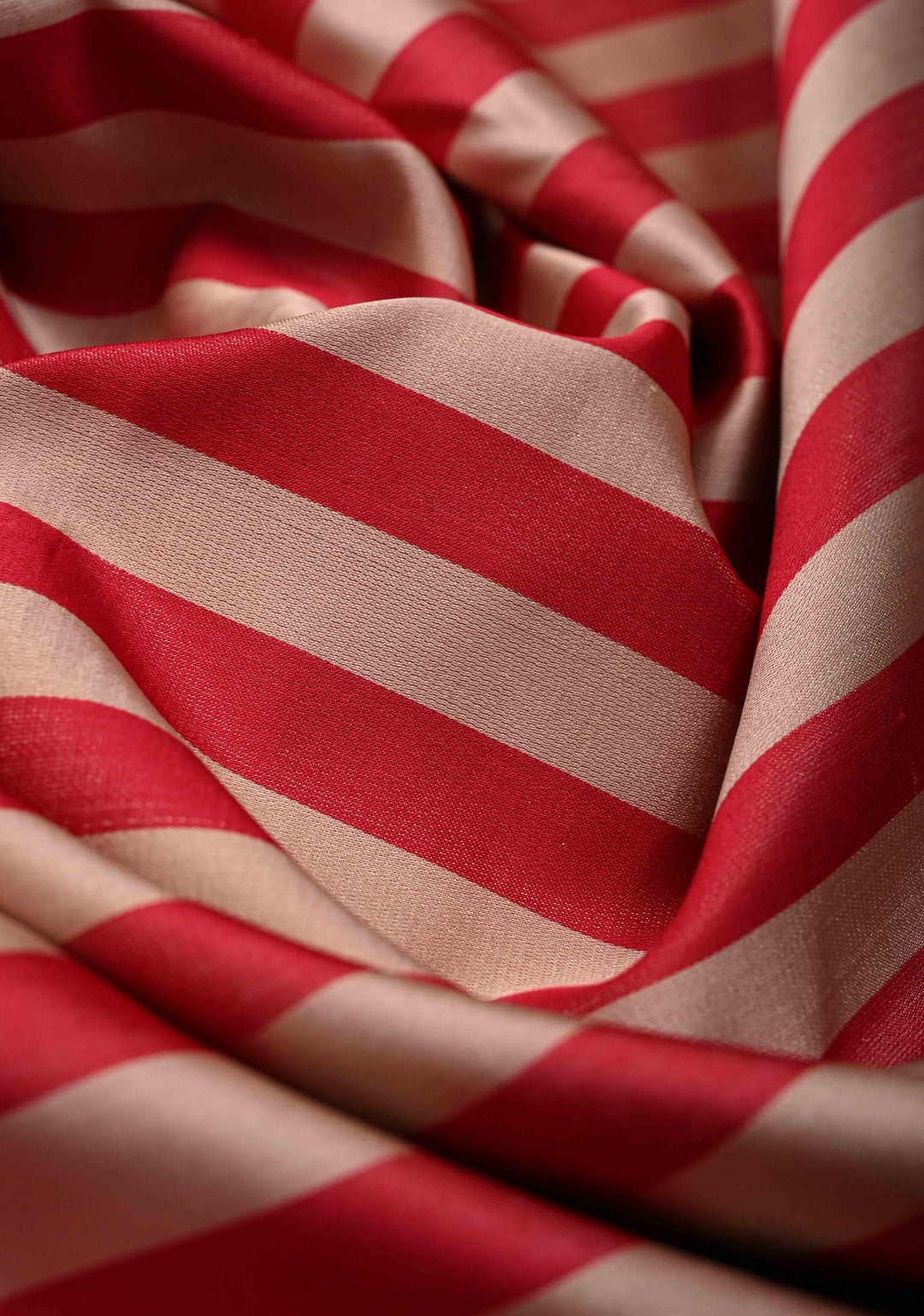 Sandstone-Brick Red Banarasi Mashru Silk Saree with Horizontal Stripes and Floral Zari Border | SILK MARK CERTIFIED
