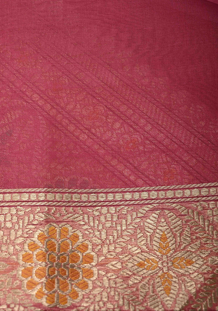 Dusty Pink Meenakari Deisign on Banarasi Katan Tissue Silk Saree with Floral Brocade and Zari Border | SILK MARK CERTIFIED