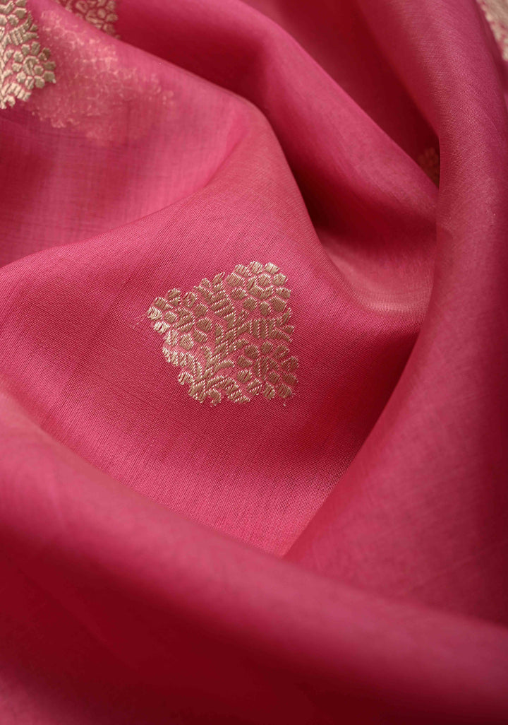 Dusty Pink Meenakari Deisign on Banarasi Katan Tissue Silk Saree with Floral Brocade and Zari Border | SILK MARK CERTIFIED