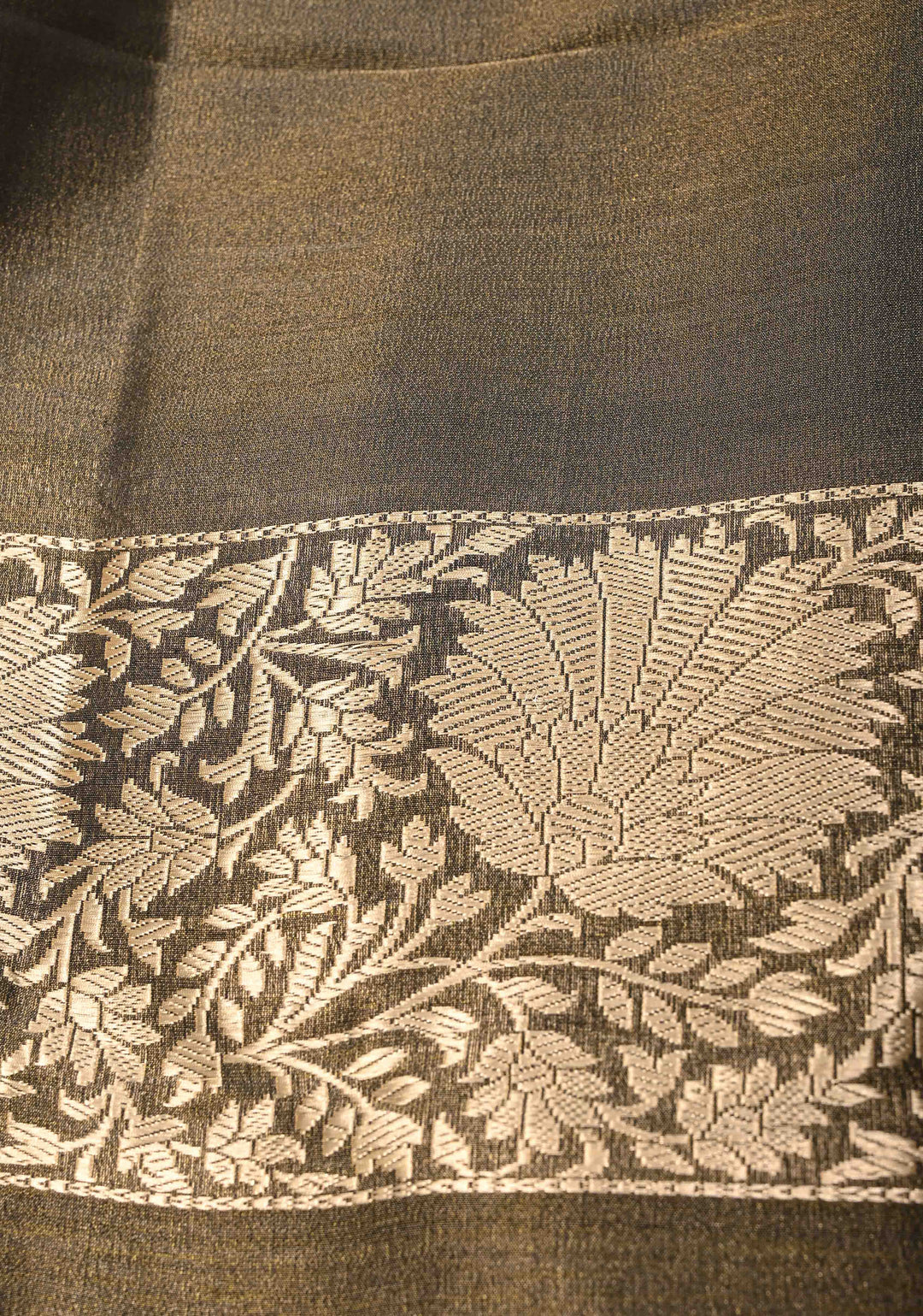 Cream Banarasi Katan Tissue Silk Saree with Gold Silver Stripes and Contrast Zari Border | SILK MARK CERTIFIED