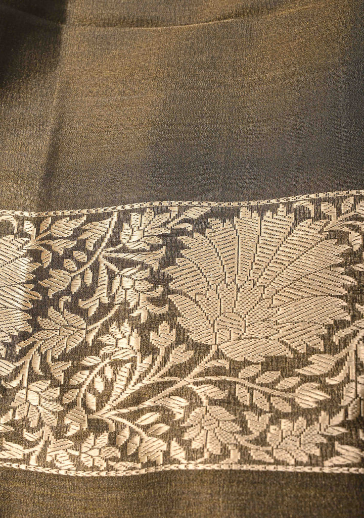 Cream Banarasi Katan Tissue Silk Saree with Gold Silver Stripes and Contrast Zari Border | SILK MARK CERTIFIED