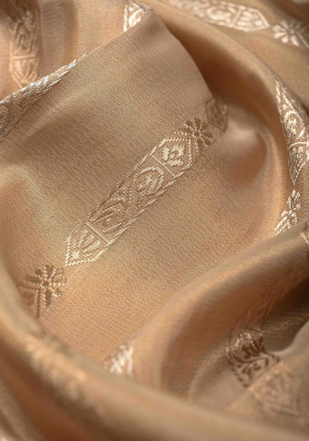 Cream Banarasi Katan Tissue Silk Saree with Gold Silver Stripes and Contrast Zari Border | SILK MARK CERTIFIED