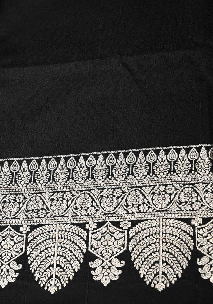 Black Mashru Silk Saree with Silver Zari Border and Pallu | SILK MARK CERTIFIED