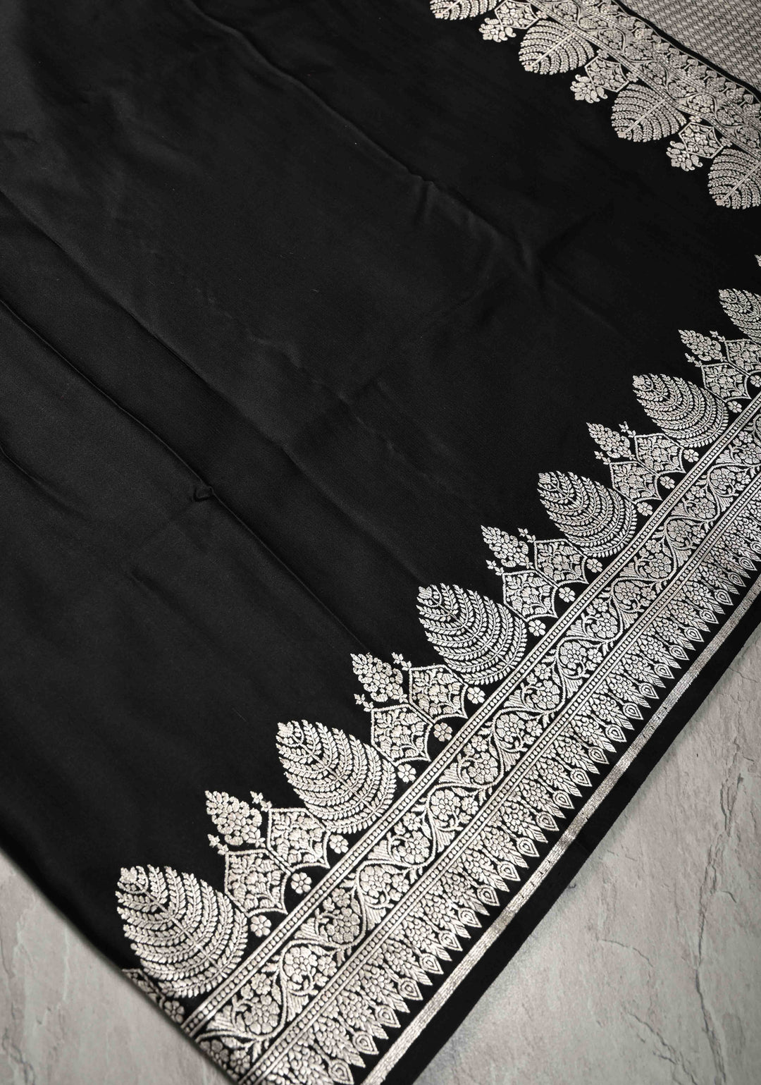 Black Mashru Silk Saree with Silver Zari Border and Pallu | SILK MARK CERTIFIED