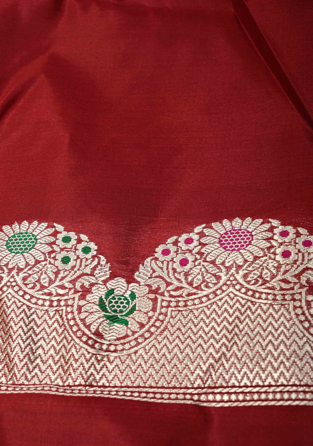 Peach Dual tone Bnarasi Katan Tissue Silk Saree with Floral Zari Buttas and Contrast Meenakari Zari Border | SILK MARK CERTIFIED