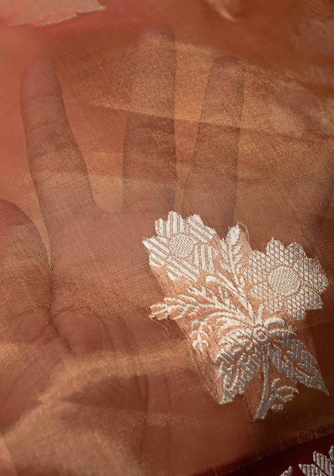 Peach Dual tone Bnarasi Katan Tissue Silk Saree with Floral Zari Buttas and Contrast Meenakari Zari Border | SILK MARK CERTIFIED