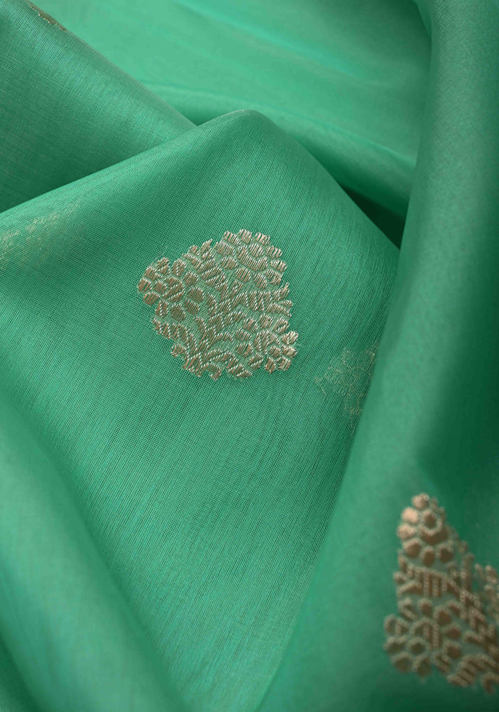 Pista Green Meenakari Deisign on Banarasi Kora Silk Saree with Floral Brocade and Zari Border | SILK MARK CERTIFIED | SHOBITAM