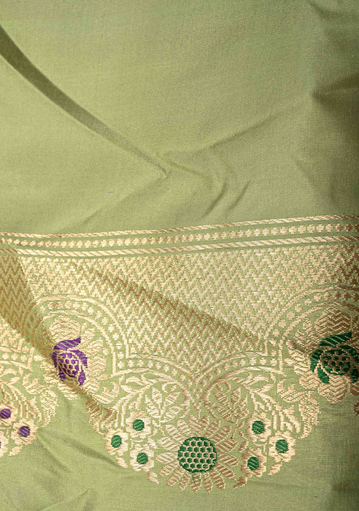 Dusty Peach Banarasi Katan Tissue Silk Saree with Floral Zari Buttas and Contrast Meenakari Zari Border | SILK MARK CERTIFIED