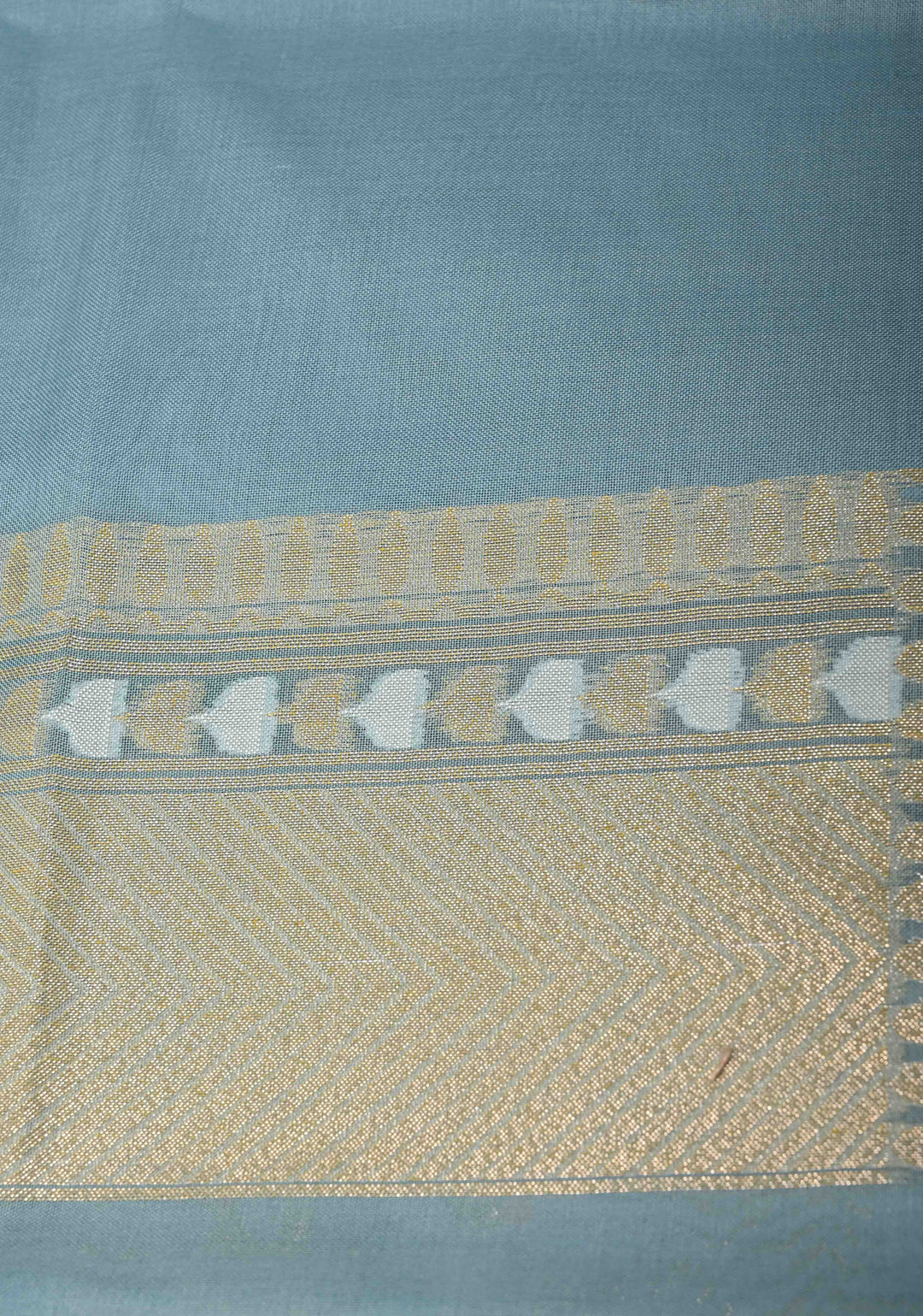 Powder Blue Banarasi Cotton Jamdani Style Cutwork Saree with Meenakari Jaal Weave