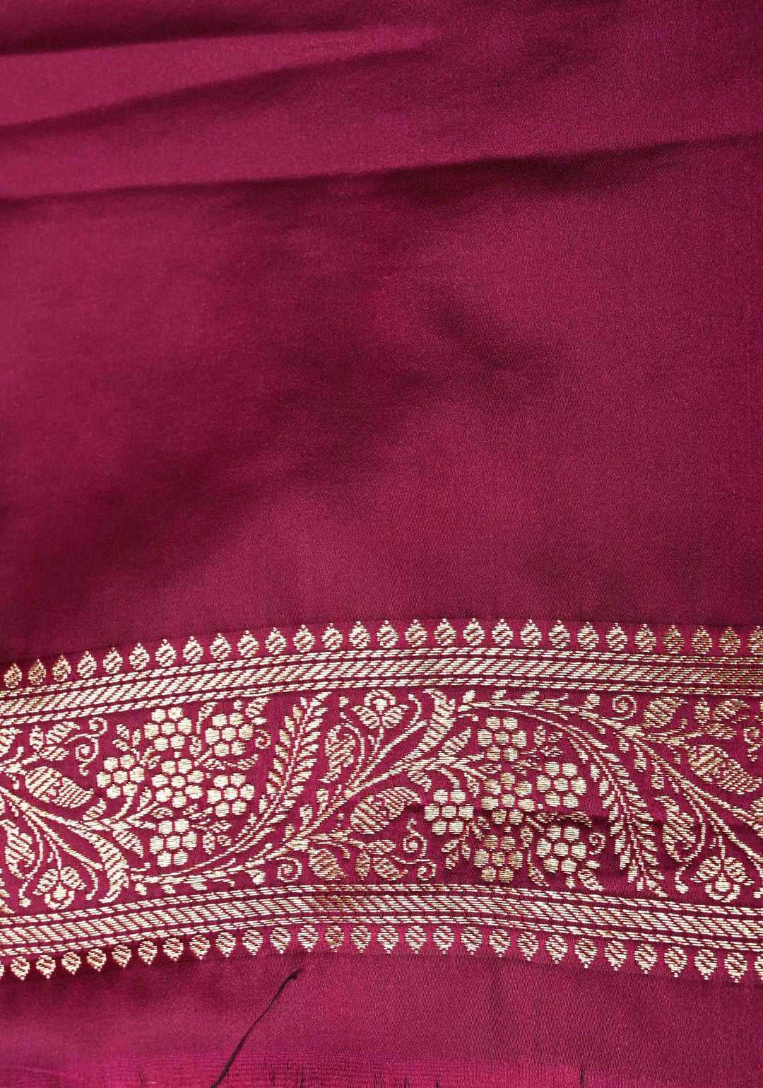 Plum Banarasi Semi Mashru Silk Saree with  Meenakari jaal Design and Bright Gold Zari detailing