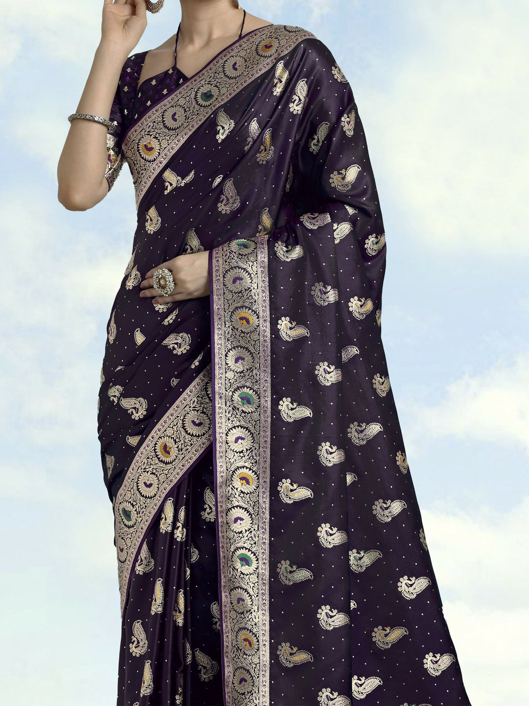 Purple Color Banarasi Satin Silk Zari Weaving Saree | SHOBITAM