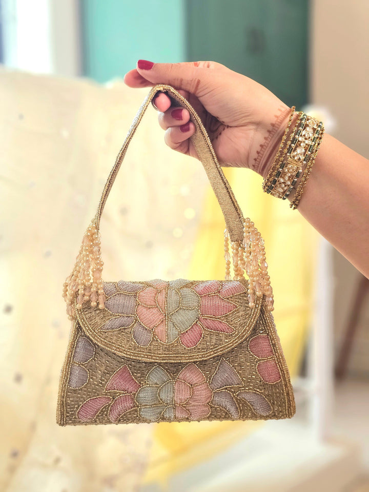 GOLDEN BLOOM Floral Beadwork Bag