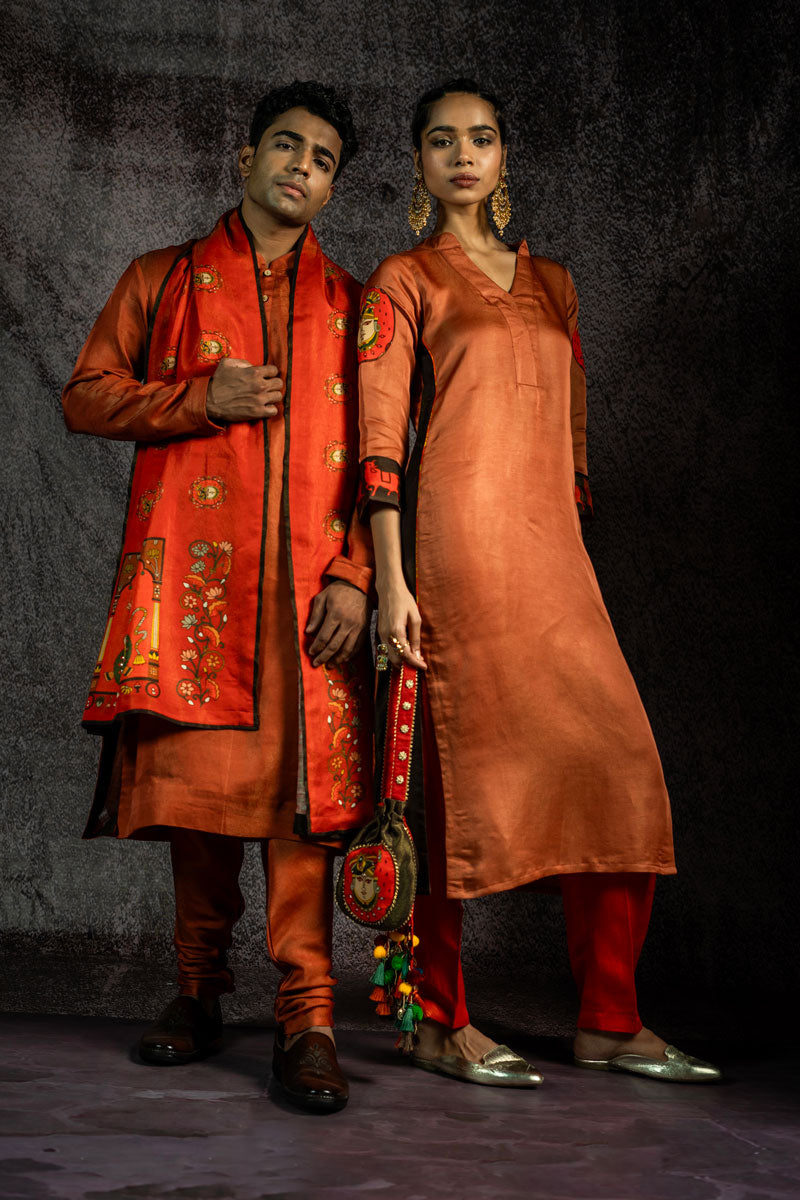 GOVARDHAN METALLIC SUNSET KURTA + SALWAR + DUPATTA (SET OF 3) | SHOBITAM