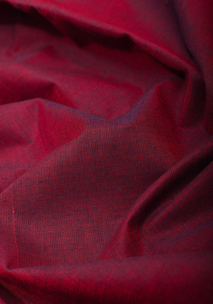 Burgundy Kanchi Cotton Saree with traditional zari borders on Two tone  Border base, No Blouse piece
