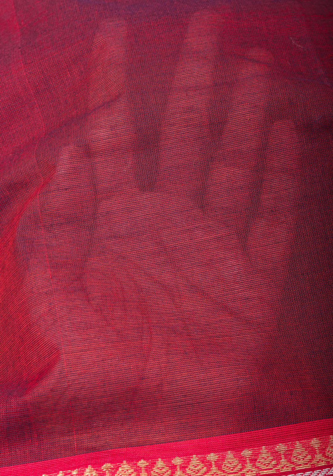 Burgundy Kanchi Cotton Saree with traditional zari borders on Two tone  Border base, No Blouse piece