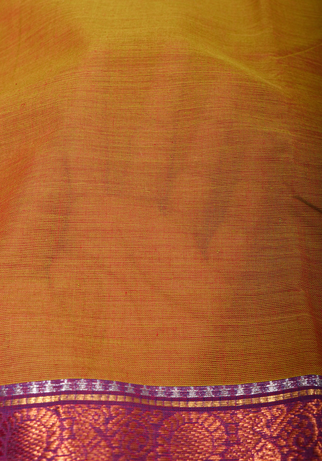 Green-Red Dual tone Kanchi Cotton Saree with Ganga Jamuna zari border, No Blouse piece