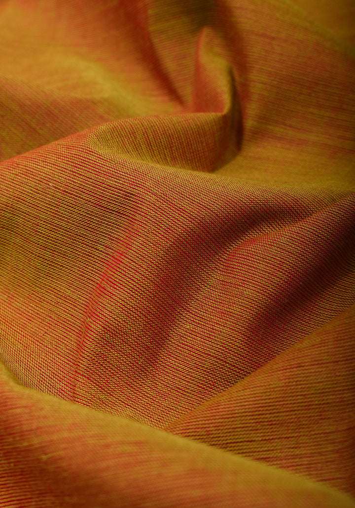 Green-Red Dual tone Kanchi Cotton Saree with Ganga Jamuna zari border, No Blouse piece