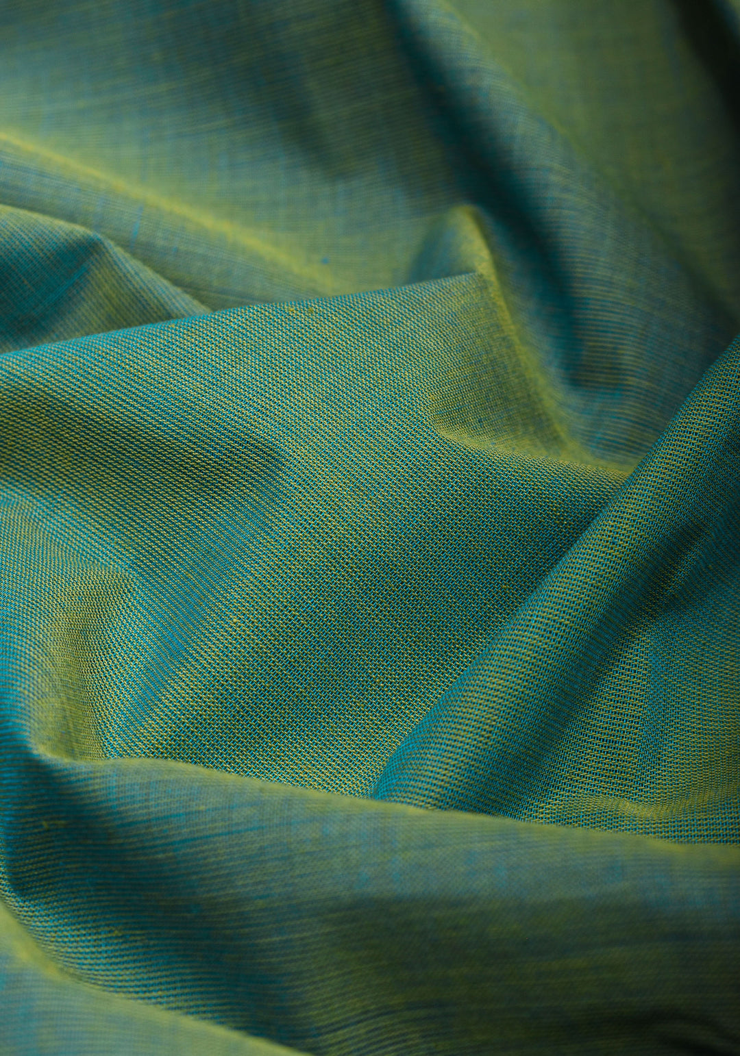 Blue-Green Dual tone Kanchi Cotton Saree with Ganga Jamuna zari border, No Blouse piece