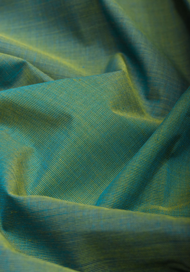 Blue-Green Dual tone Kanchi Cotton Saree with Ganga Jamuna zari border, No Blouse piece