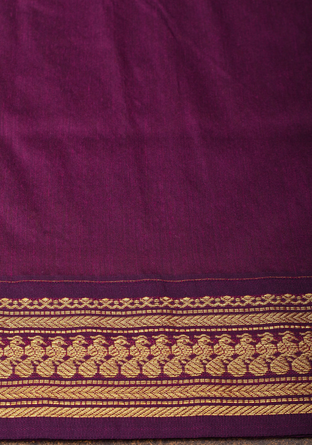 Green Cotton Silk Saree with Zari borders and Plum Contrast