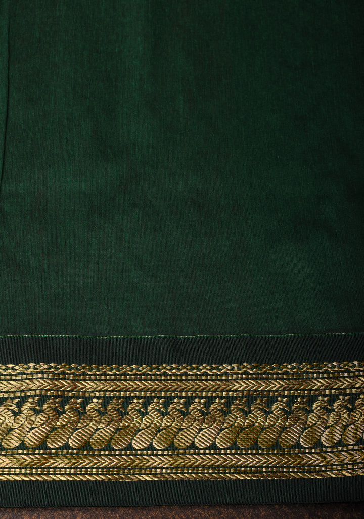 Maroon Cotton Silk Saree with Zari detailed Green Contrast