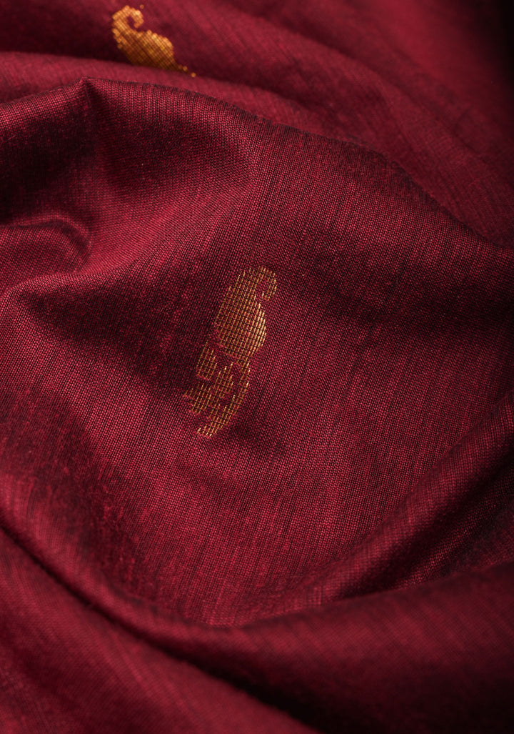 Maroon Cotton Silk Saree with Zari detailed Green Contrast
