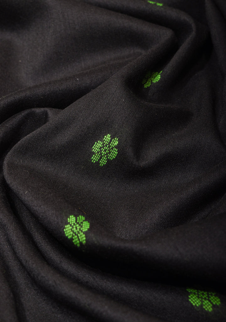 Black Cotton Silk Saree with Green Contrast Border