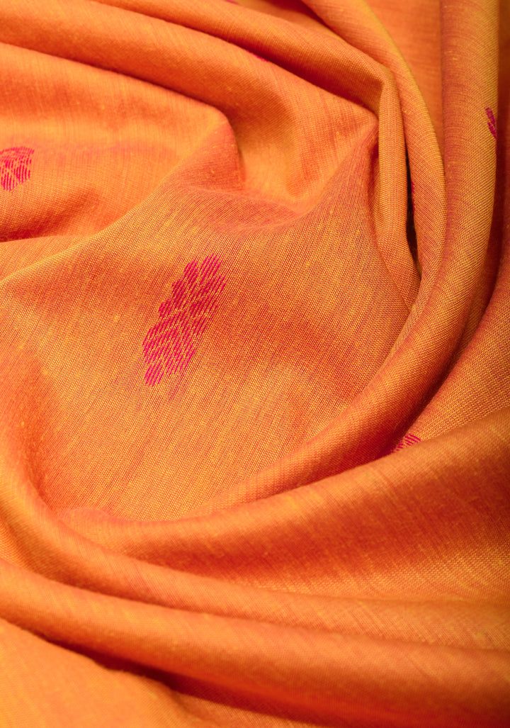 Cotton silk saree in yellow with Pink contrast Border