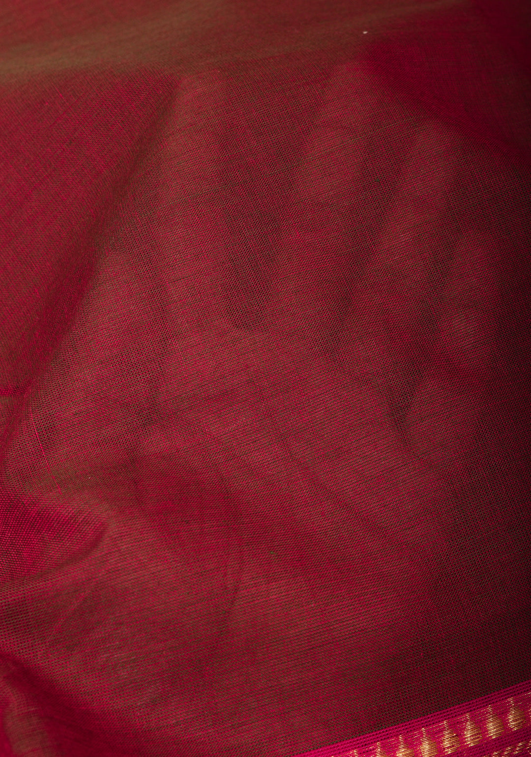 Dark Maroon Cotton Silk Saree with Pink contrast Zari Border, No Blouse Piece