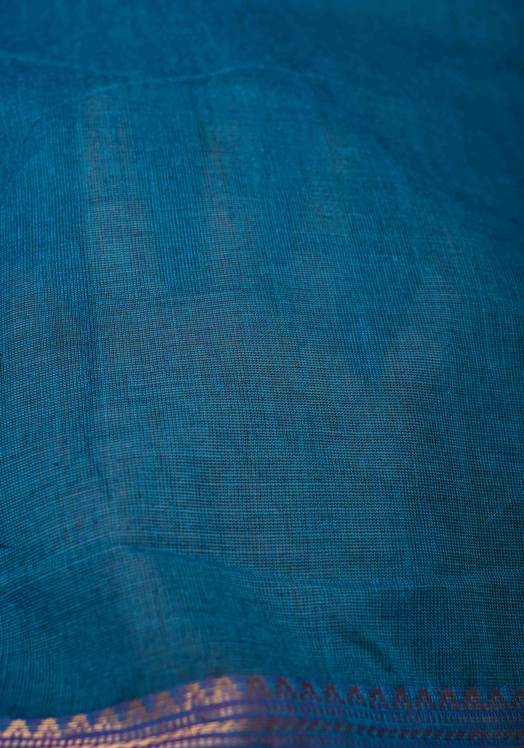 Peacock blue  Kanchi Cotton Saree with checked panel zari border, No Blouse piece